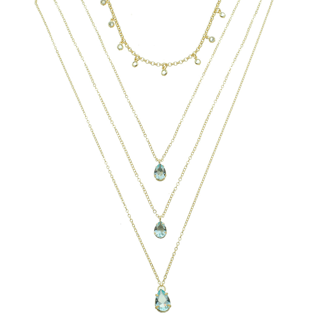 Mix de Colares Olivia Zircônias Acqua Folheado a Ouro 18k