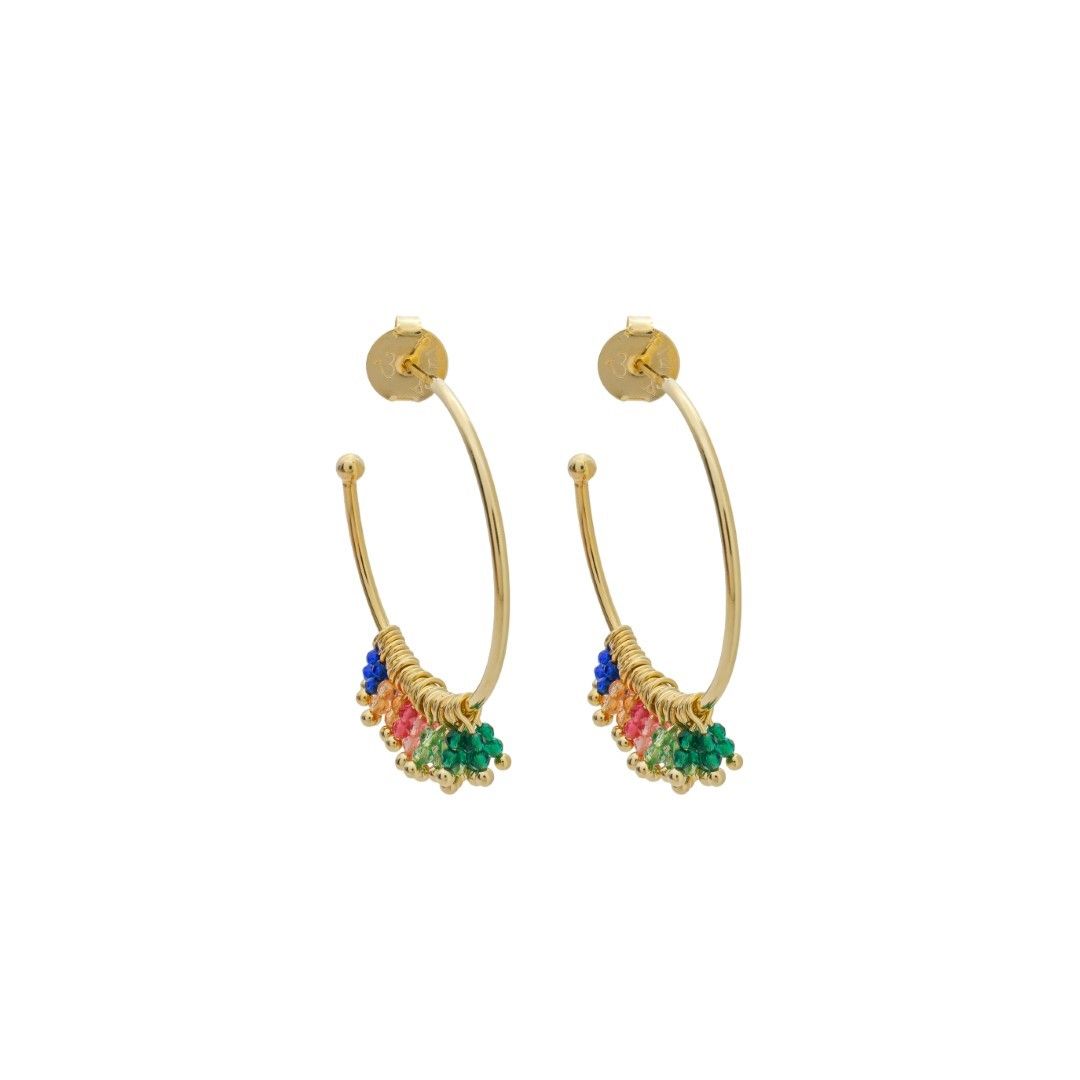 Brinco de Argola Amy Zircônias Coloridas Folheado a Ouro 18k