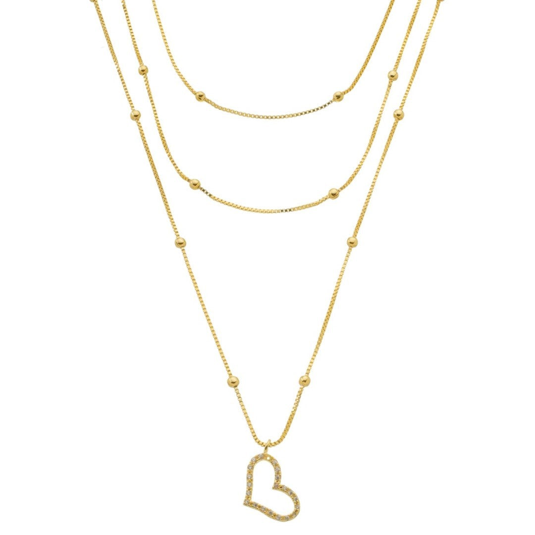 Colar 3 Voltas Larissa Coração Zircônias Folheado a Ouro 18k