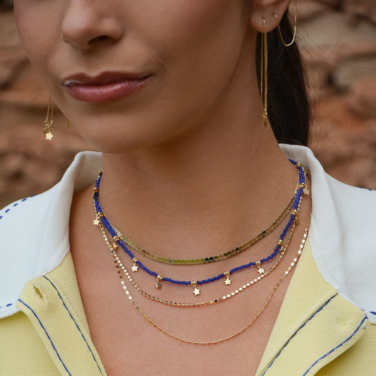 Choker Auria Mini Estrelas Zircônias Safira Folheada a Ouro 18k