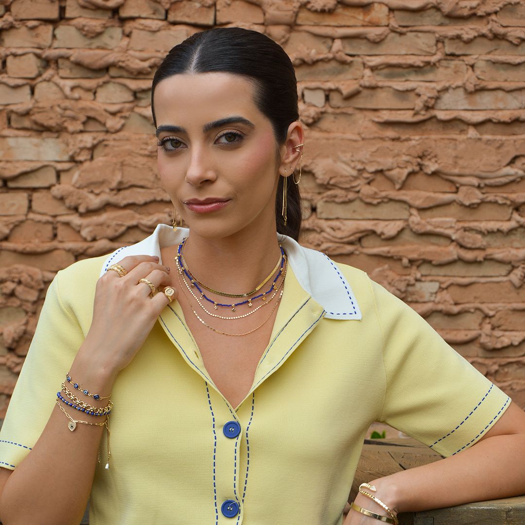 Choker Auria Mini Estrelas Zircônias Safira Folheada a Ouro 18k