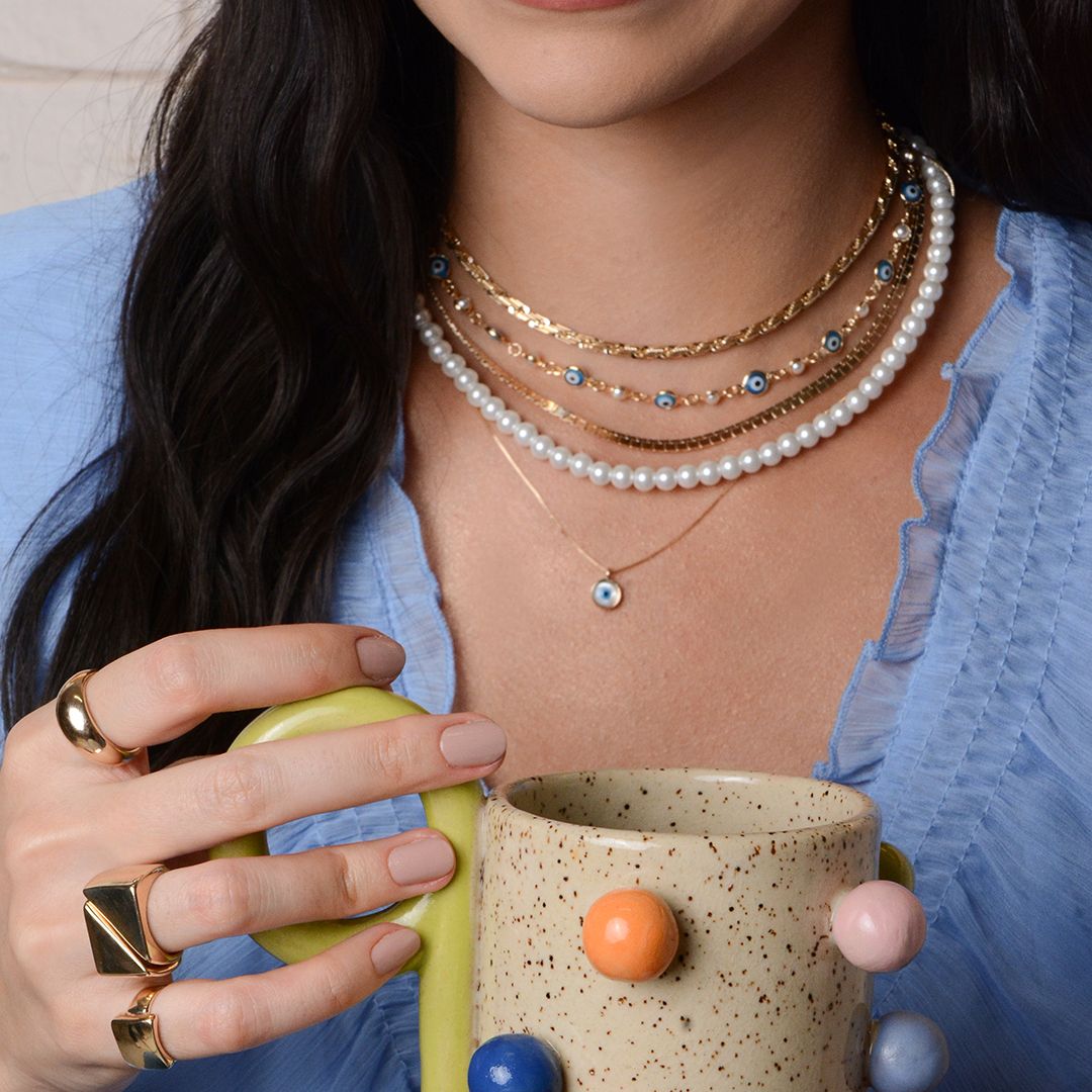 Choker Atena Olho Grego Pérolas Folheada a Ouro 18k