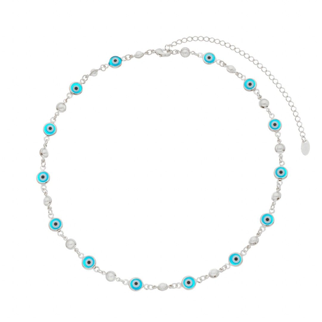 Choker Atena Olho Grego Pérolas Folheada em Ródio Branco