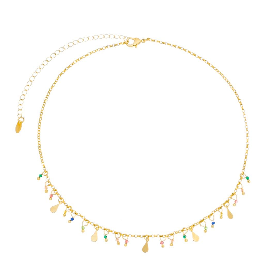 Choker Carina Gotas Zircônias Multicoloridas Folheado a Ouro 18k