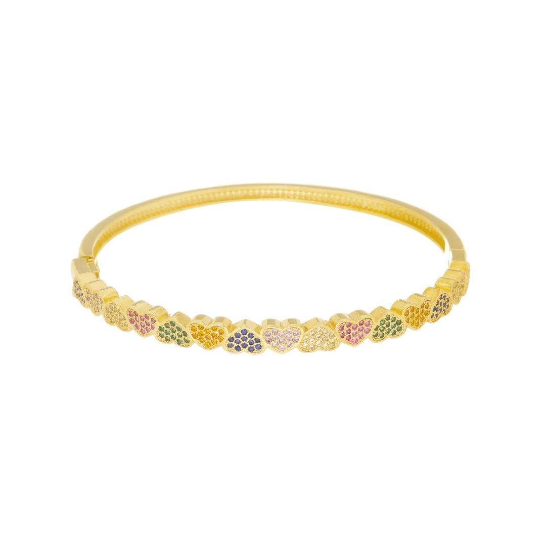 Bracelete Coração Mari Zircônias Coloridas Folheado a Ouro 18k