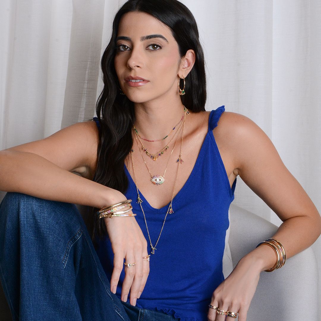 Bracelete Coração Mari Zircônias Coloridas Folheado a Ouro 18k