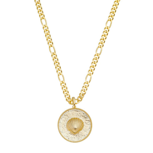 Colar Medalha Concha Mar Doce Lar Folheado a Ouro 18k