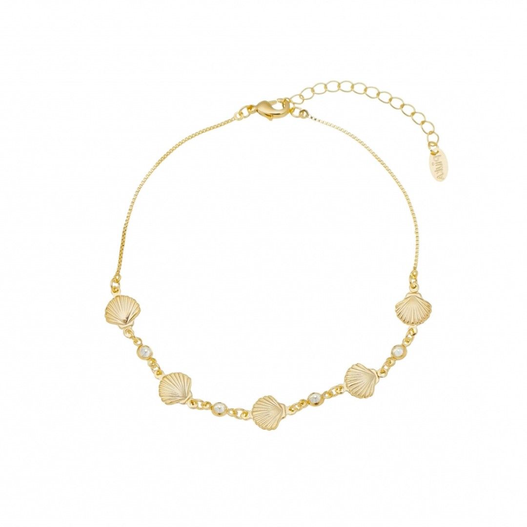 Tornozeleira Conchas Amalfi Zircônias Folheado o Ouro 18k