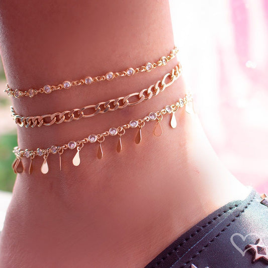 Tornozeleira de Gotinhas Sofia Zircônias Folheada a Ouro 18k