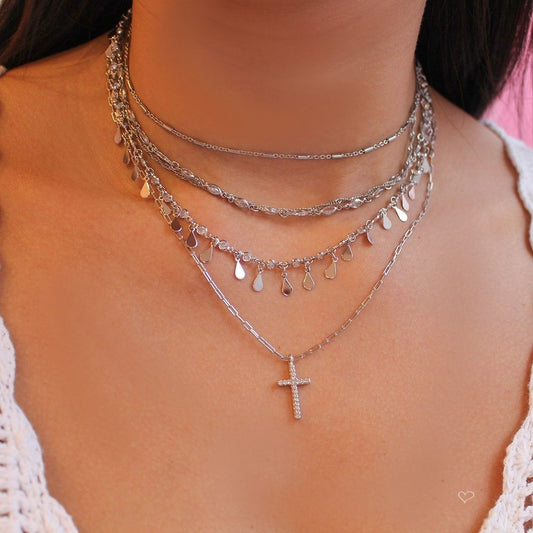 Colar de Gotinhas Sofia Zircônias Folheado em Ródio Branco