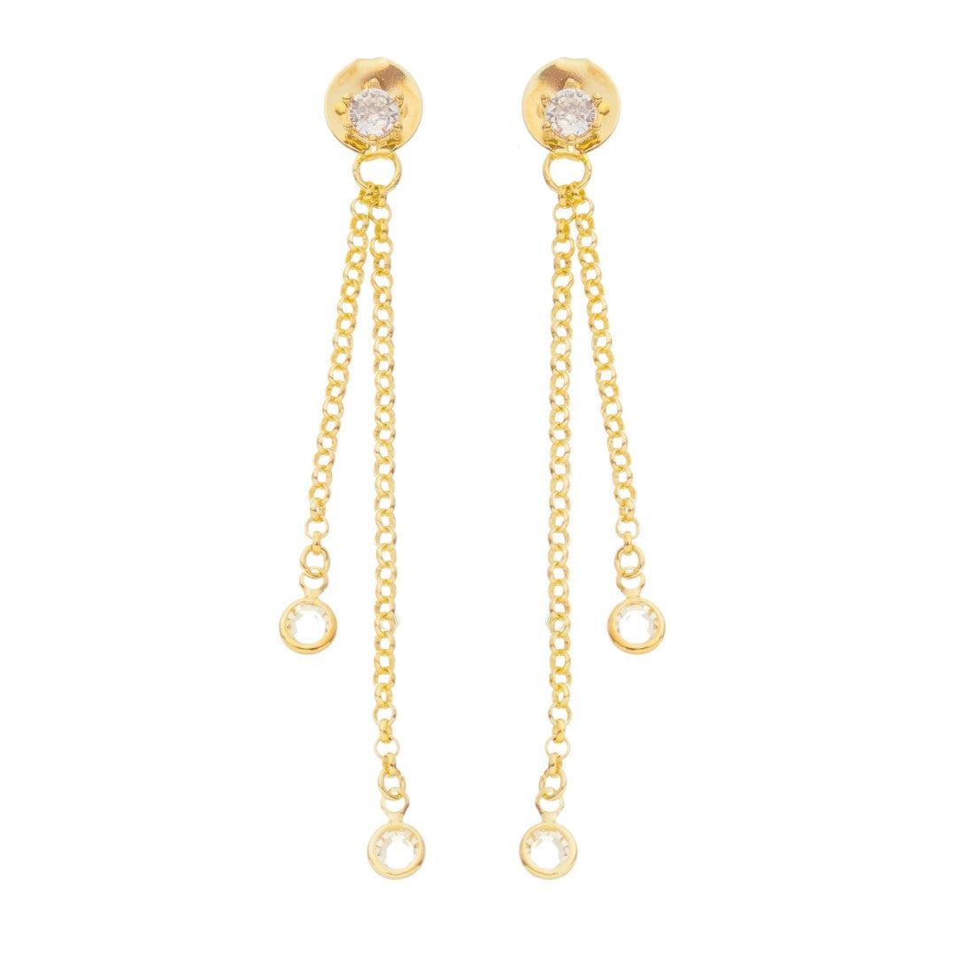Brinco Laís Ponto de Luz Fio Zircônia Folheado a Ouro 18k
