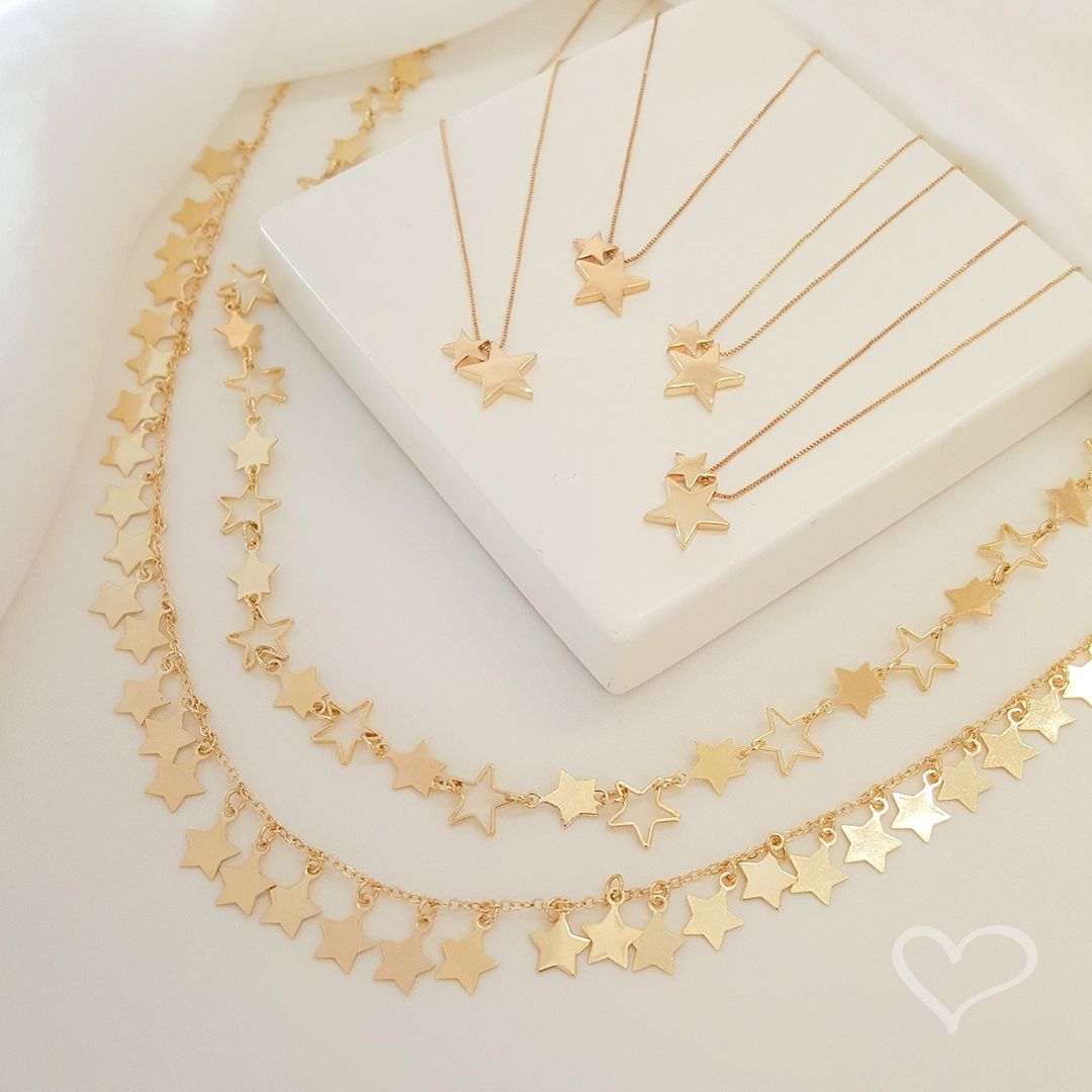 Choker Constelação Estrelas Sirius Folheada a Ouro 18k