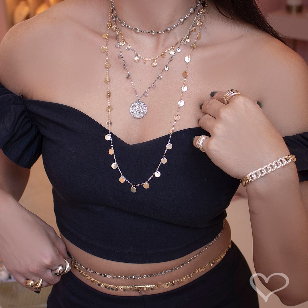 Belly Chain Mikonos Mini Medalhas Folheado a Ouro 18k