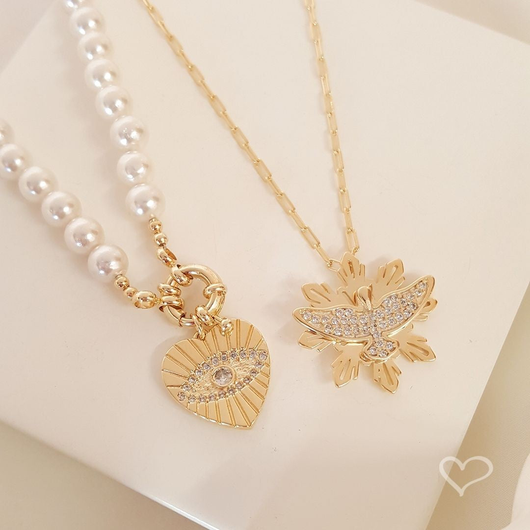 Colar Mandala Espírito Santo Zircônias Folheado a Ouro 18k