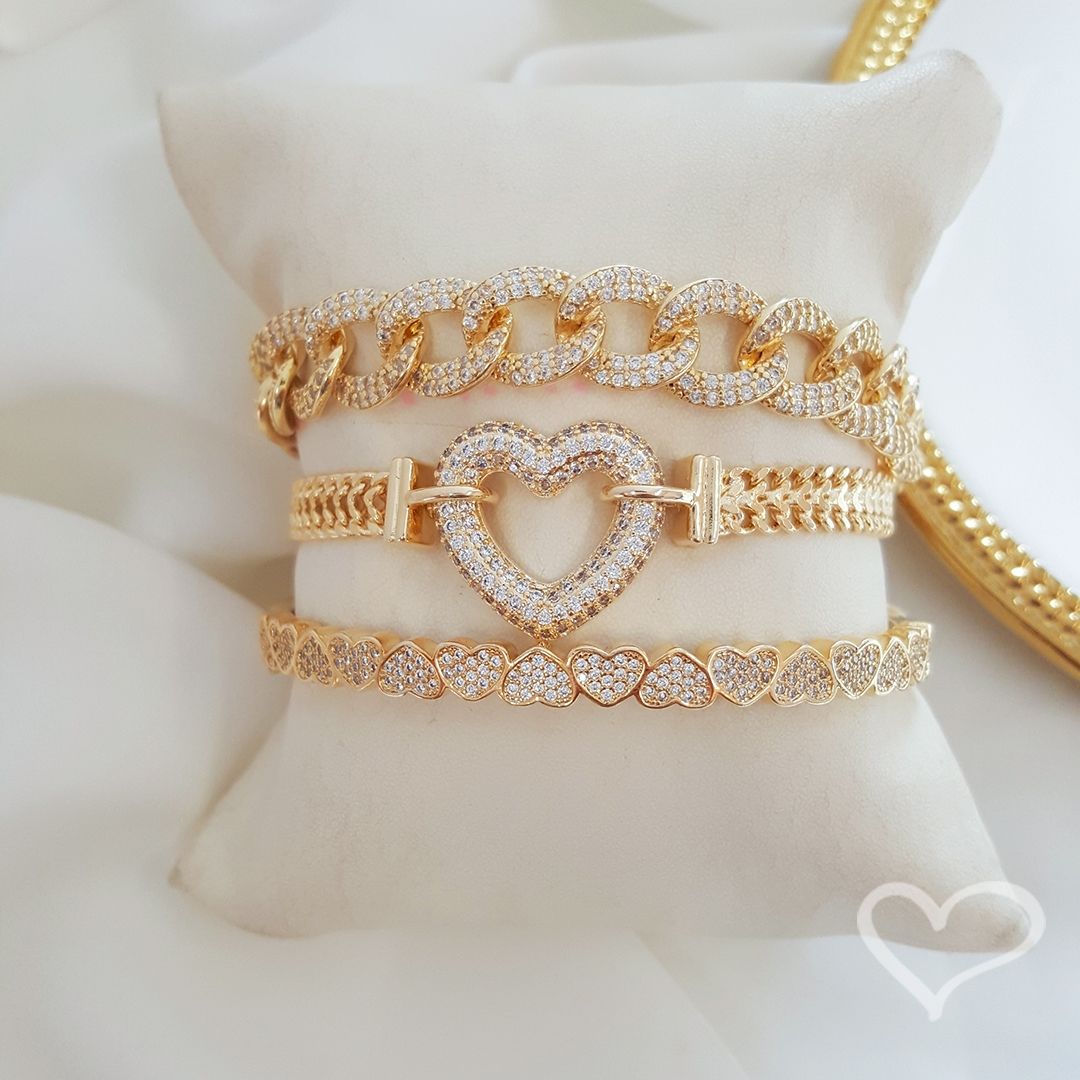 Pulseira de Elos Holly Zircônias Folheada a Ouro 18k