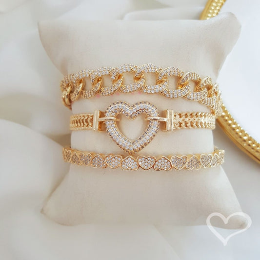 Pulseira de Elos Holly Zircônias Folheada a Ouro 18k