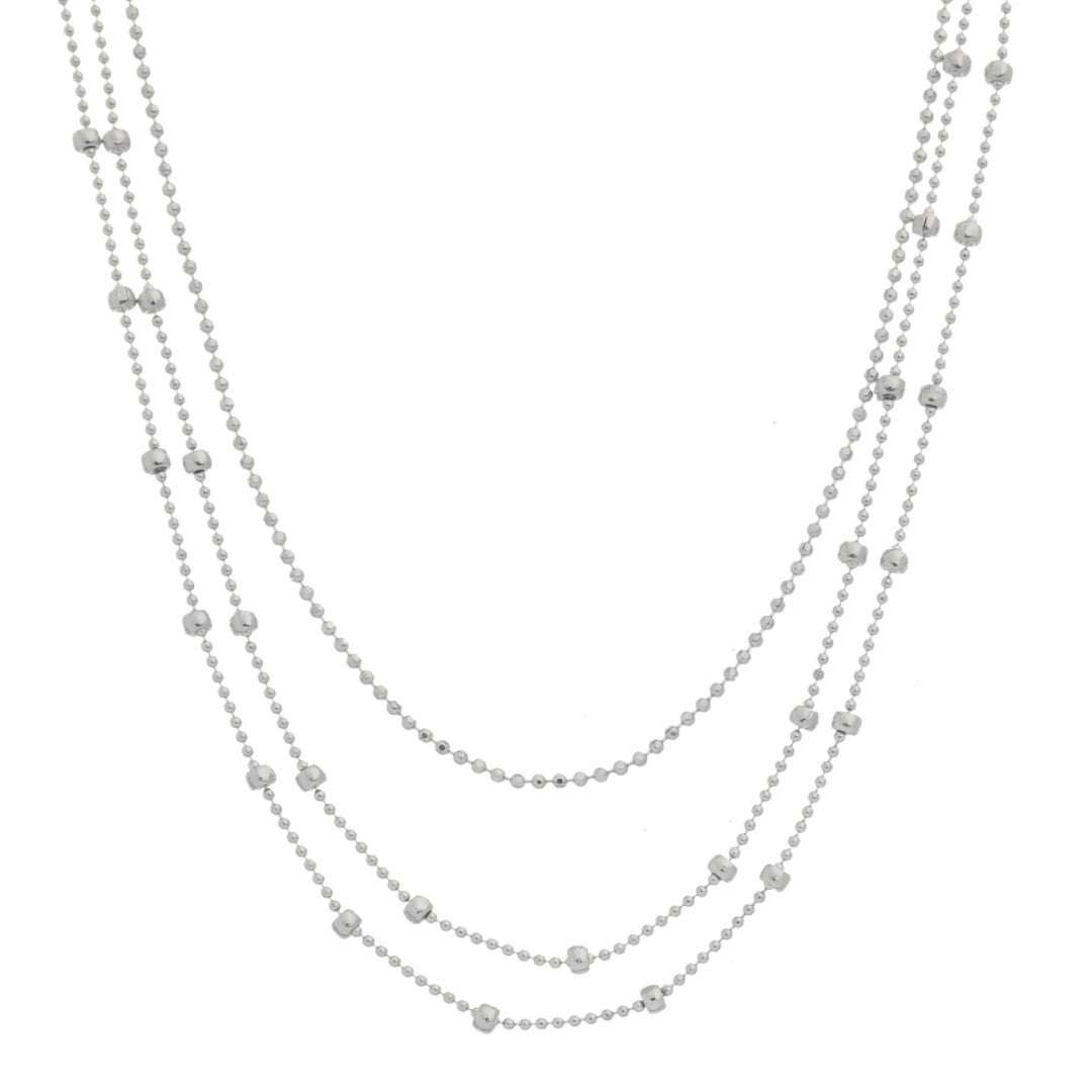 Colar Curto 3 Voltas Alice Bolinhas Folheada em Ródio Branco