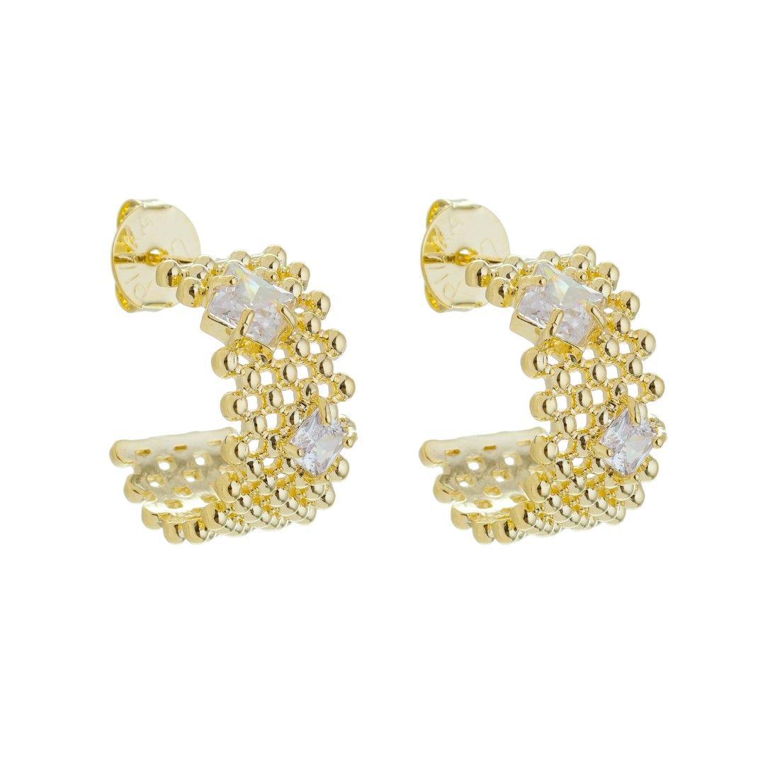 Brinco de Argola Mel Zircônias Folheado a Ouro 18k