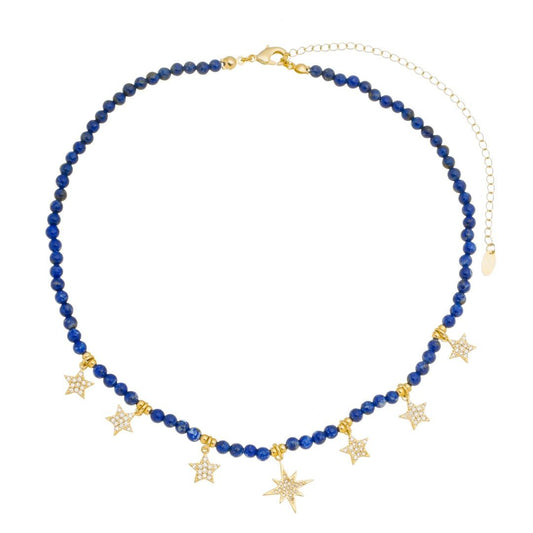 Choker Céu Celestial Estrelas Zircônias Lápis-lazúli