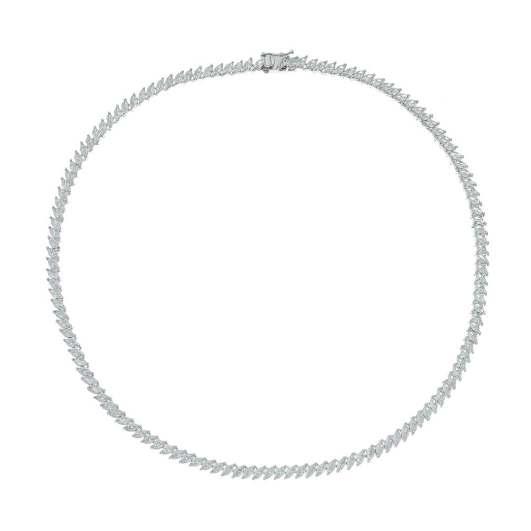 Colar Riviera Esther Zircônias Baguete Folheado em Ródio Branco