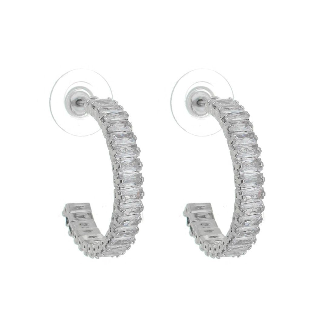 Brinco de Argola Debbi P Zircônias Baguete Folheado em Ródio Branco