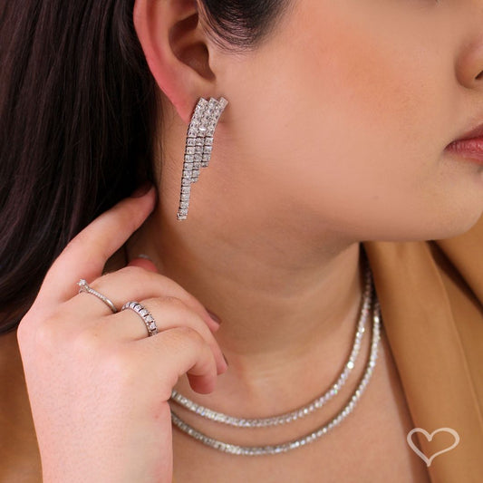 Brinco de Franjas Cindy Zircônias Folheado em Ródio Branco