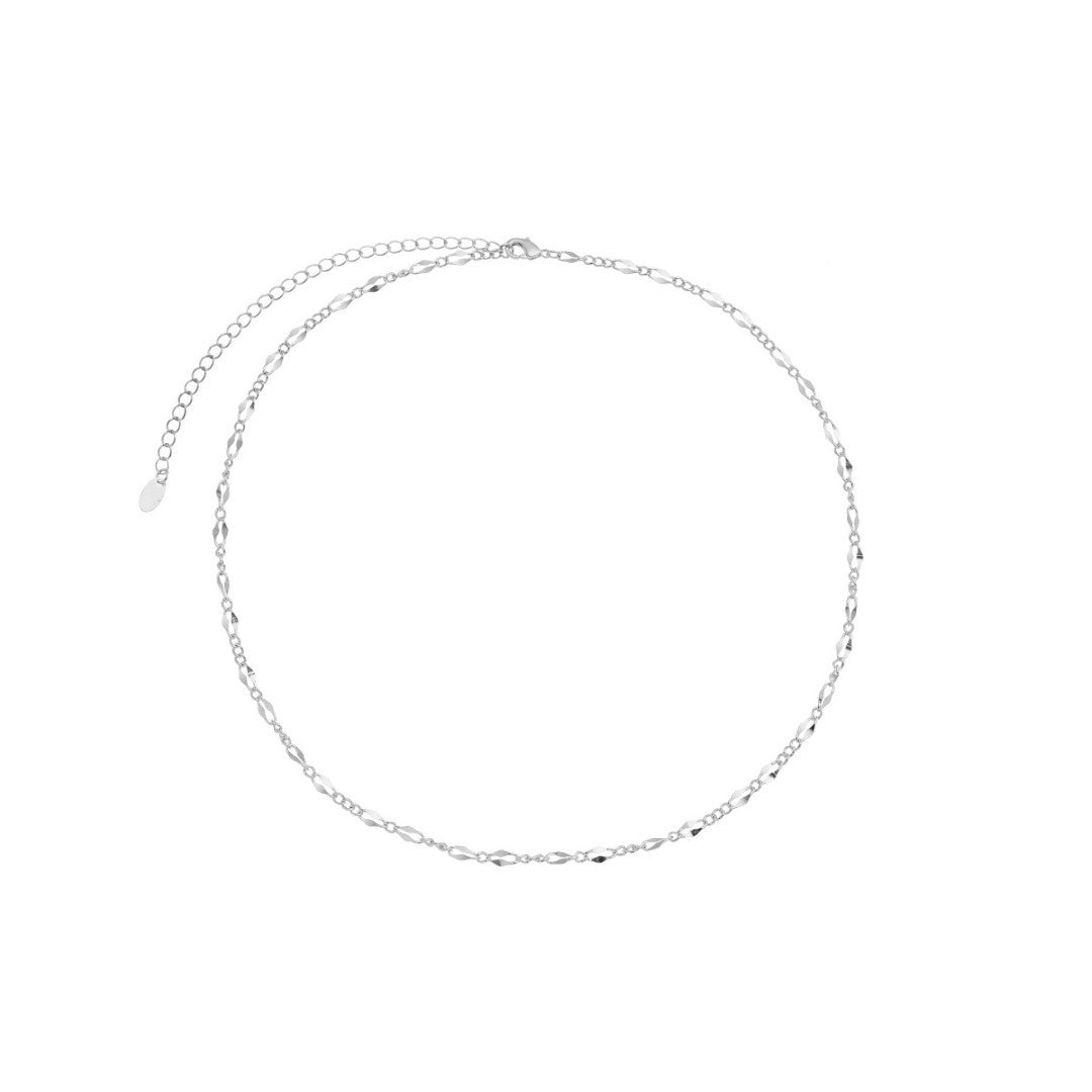 Colar Curto Júlia Mini Elos Folheado em Ródio Branco