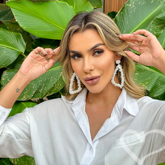 Brinco Geométrico Anne Miçangas Branco