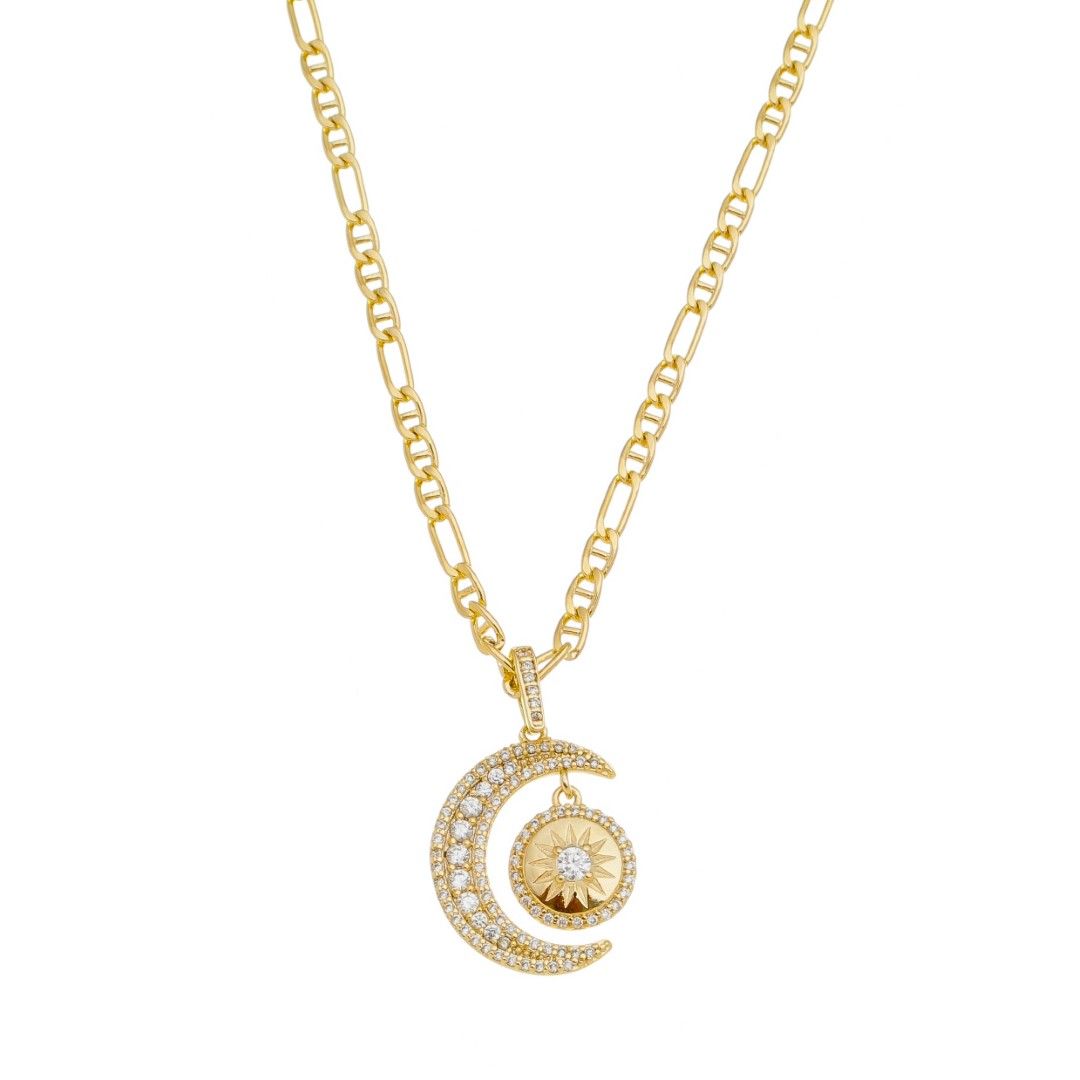 Colar Helius Sol e Lua Zircônias Folheado a Ouro 18k