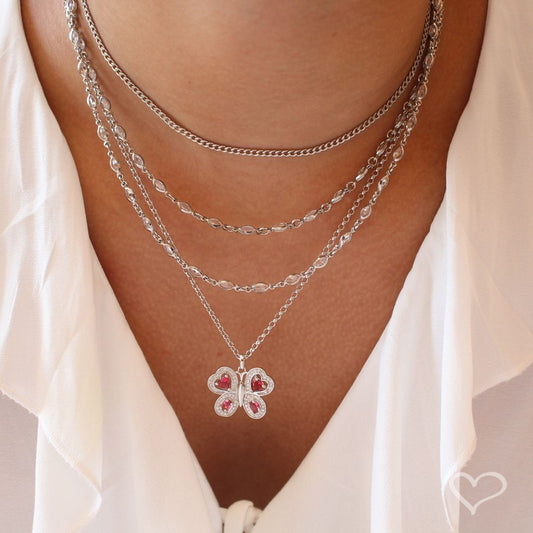Colar Vicky Borboleta Zircônia Rubelita Folheado em Ródio Branco
