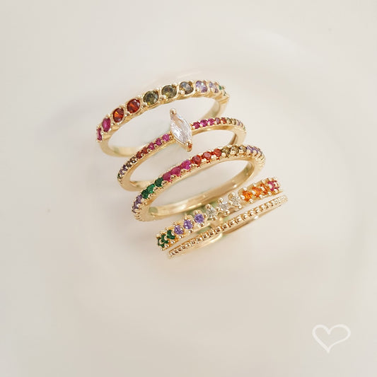 Anel Rose Zircônias Coloridas Folheado a Ouro 18k