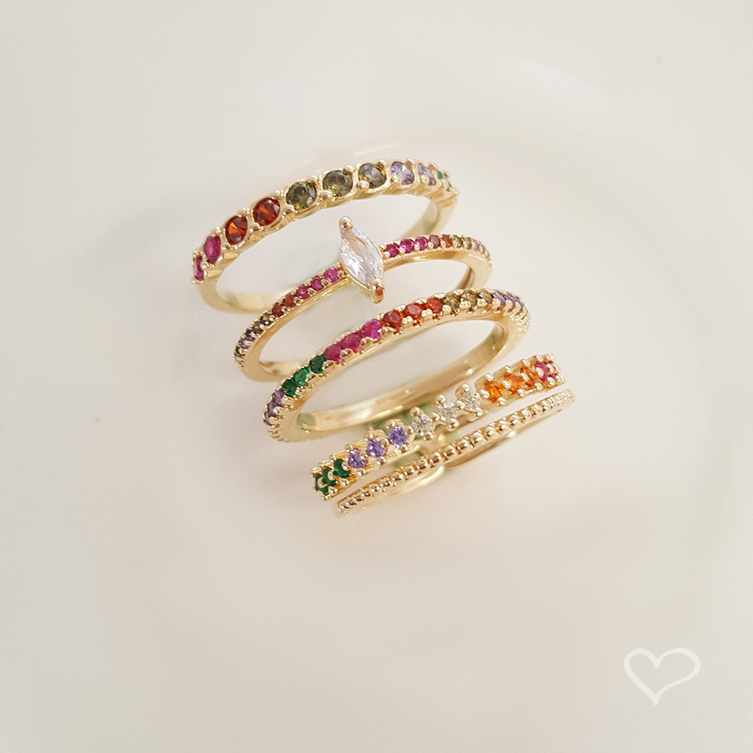 Anel Kate Navete Zincônias Coloridas Folheado a Ouro 18k