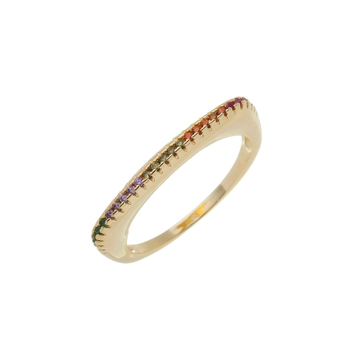 Anel Megan Quadrado Zircônias Coloridas Folheado a Ouro 18k