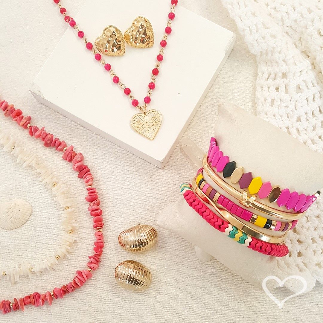 Colar Love Coração Olho Grego Zircônias Murano Pink Folheado a Ouro 18k