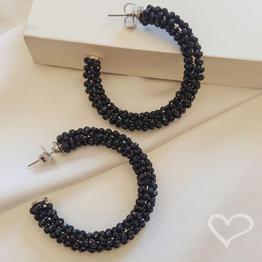 Brinco de Argola Lila Cristais Preto Piuka