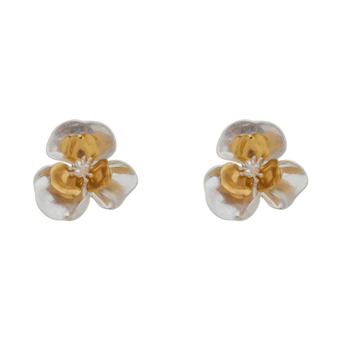 Brinco de Flor Verbena Prata e Dourado Piuka