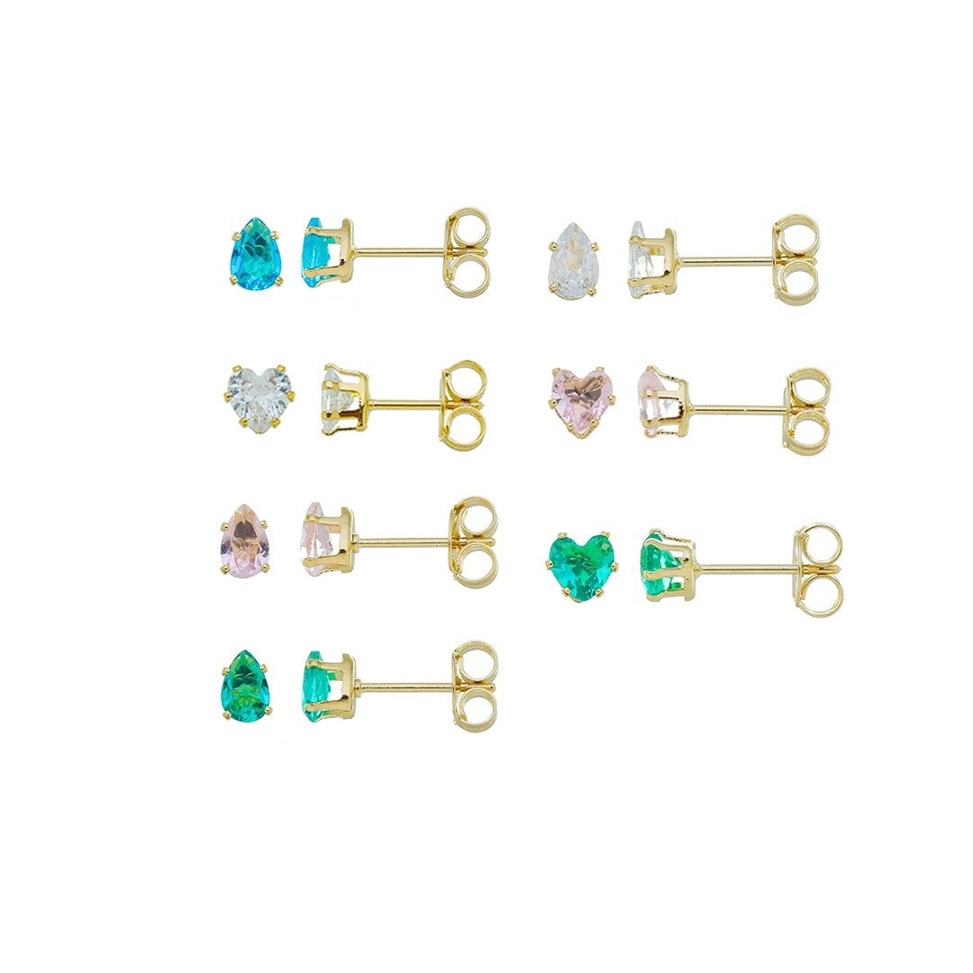 Kit 7 Brincos Semaninha Dri Zircônia Colorida Folheado a Ouro 18k