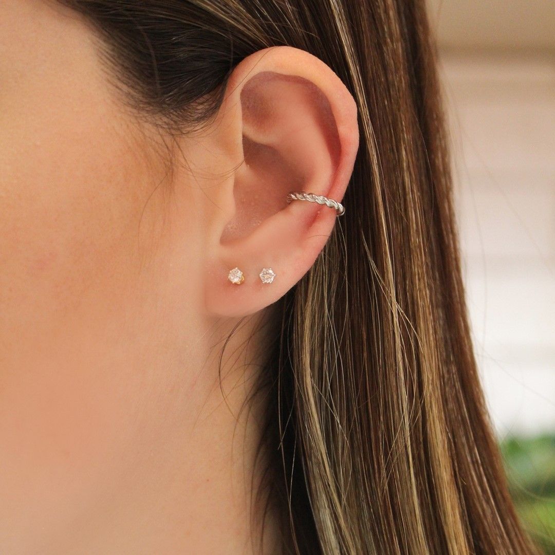 Kit 2 Brincos Liz Ponto de Luz Zircônia Folheado a Ouro 18k e Folheado em Ródio Branco