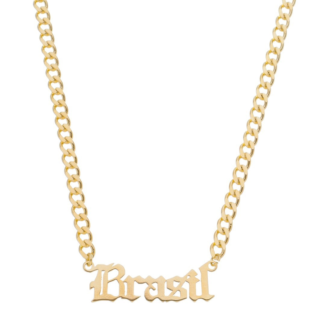 Colar Manuscrito Brasil Folheado a Ouro 18k