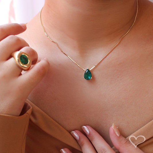 Colar Maria Sophia Gota Zircônia Turmalina Folheado a Ouro 18k