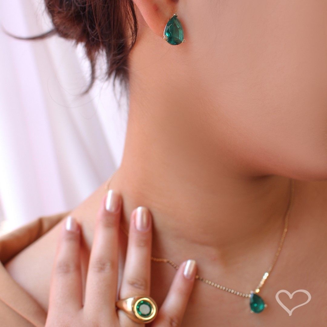 Colar Maria Sophia Gota Zircônia Turmalina Folheado a Ouro 18k