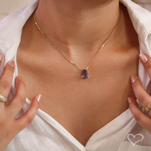 Colar Maria Sophia Gota Zircônia Tanzanita Folheado a Ouro 18k