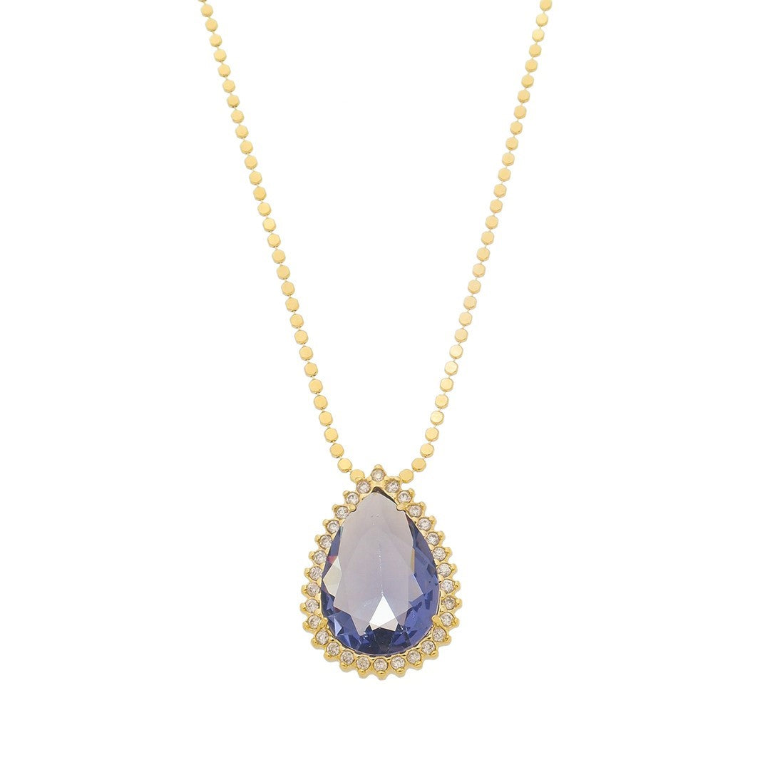Colar Maria Fernanda Gota Zircônia Tanzanita Folheado a Ouro 18k