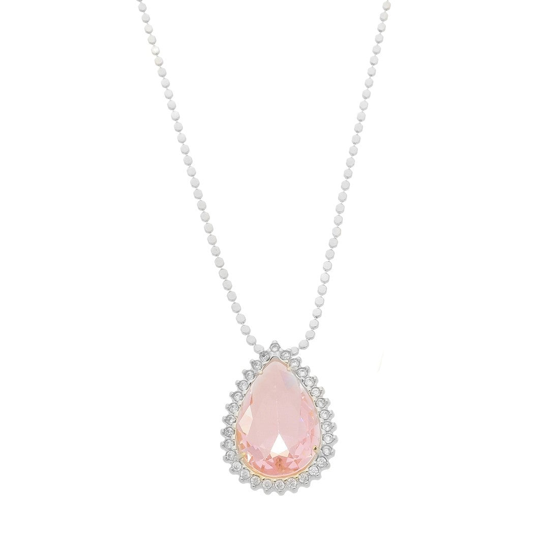 Colar Maria Fernanda Gota Zircônia Rosa Folheado em Ródio Branco