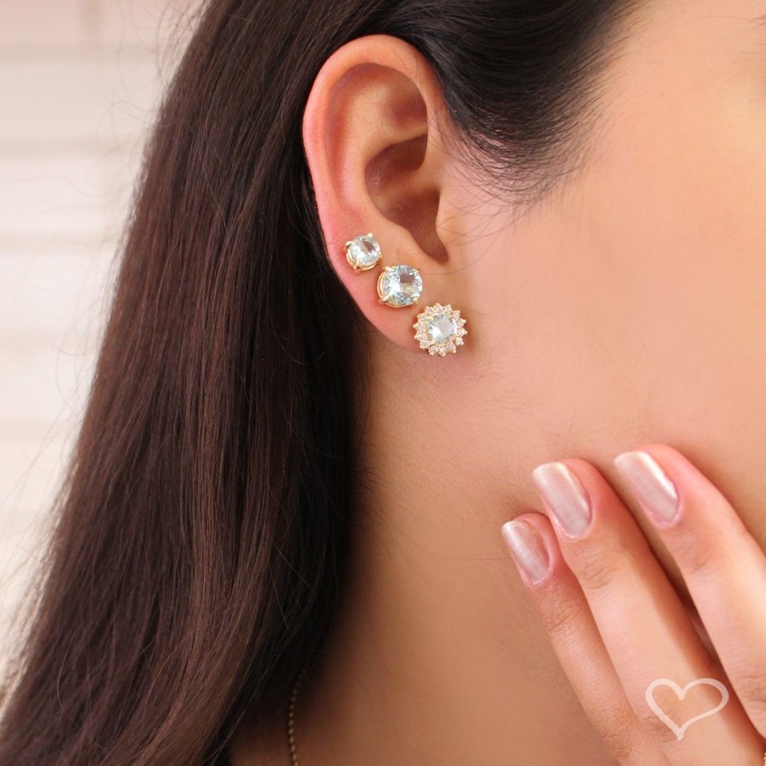 Brinco Ponto de Luz Annie G Zircônia Acqua Folheado a Ouro 18k
