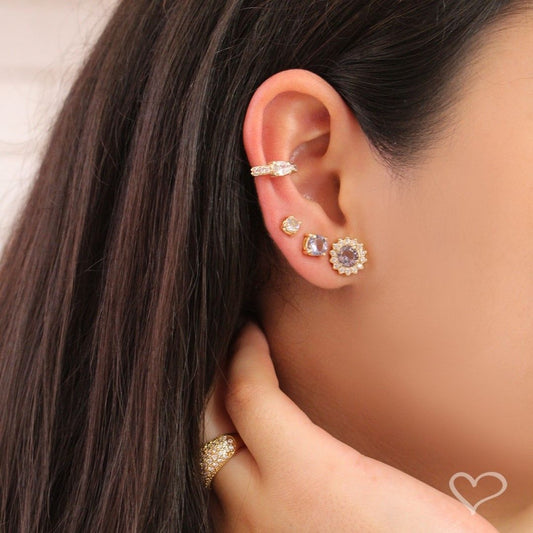 Brinco Ponto de Luz Annie P Zircônia Tanzanita Folheado a Ouro 18k