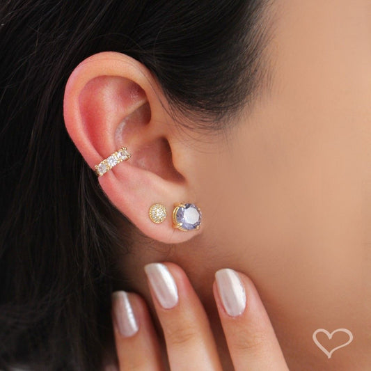 Brinco Ponto de Luz Annie G Zircônia Tanzanita Folheado a Ouro 18k