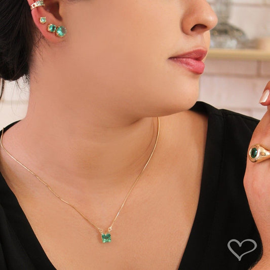 Brinco Ponto de Luz Annie P Zircônia Turmalina Folheado a Ouro 18k