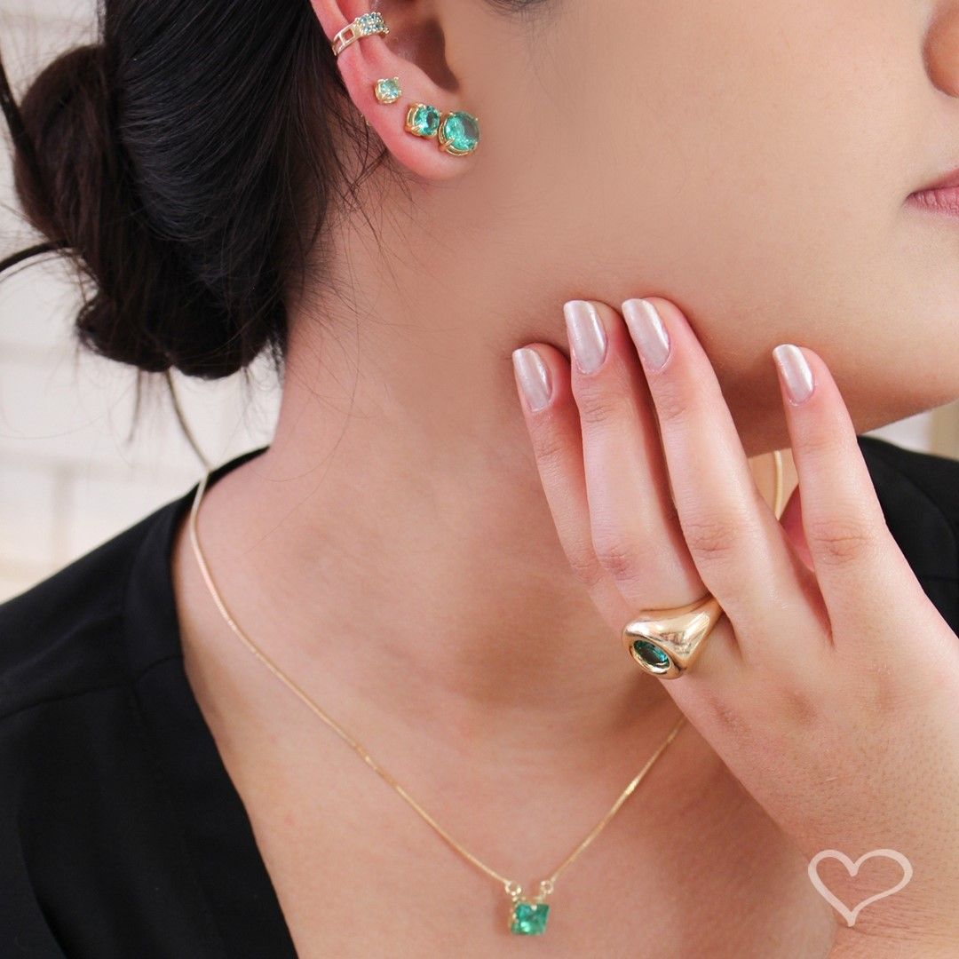 Brinco Ponto de Luz Annie G Zircônia Turmalina Folheado a Ouro 18k