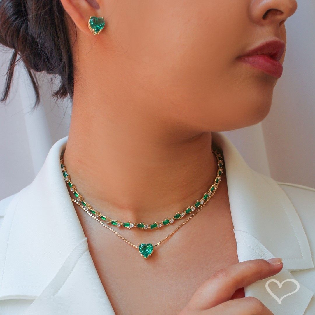 Brinco de Coração Maria Antônia Zircônia Turmalina Folheado a Ouro 18k
